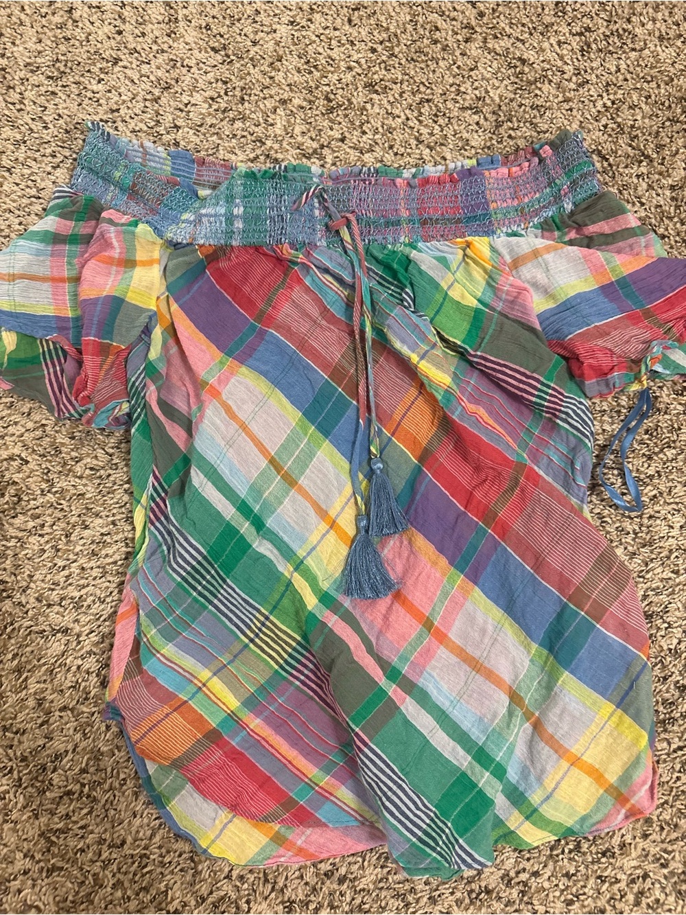 Ralph Lauren Multicolor Plaid Off-Shoulder Top
